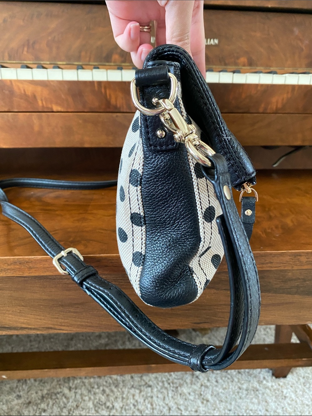 kate spade Black Leather & Cream Polka Dot Crossbody - Picture 5 of 15